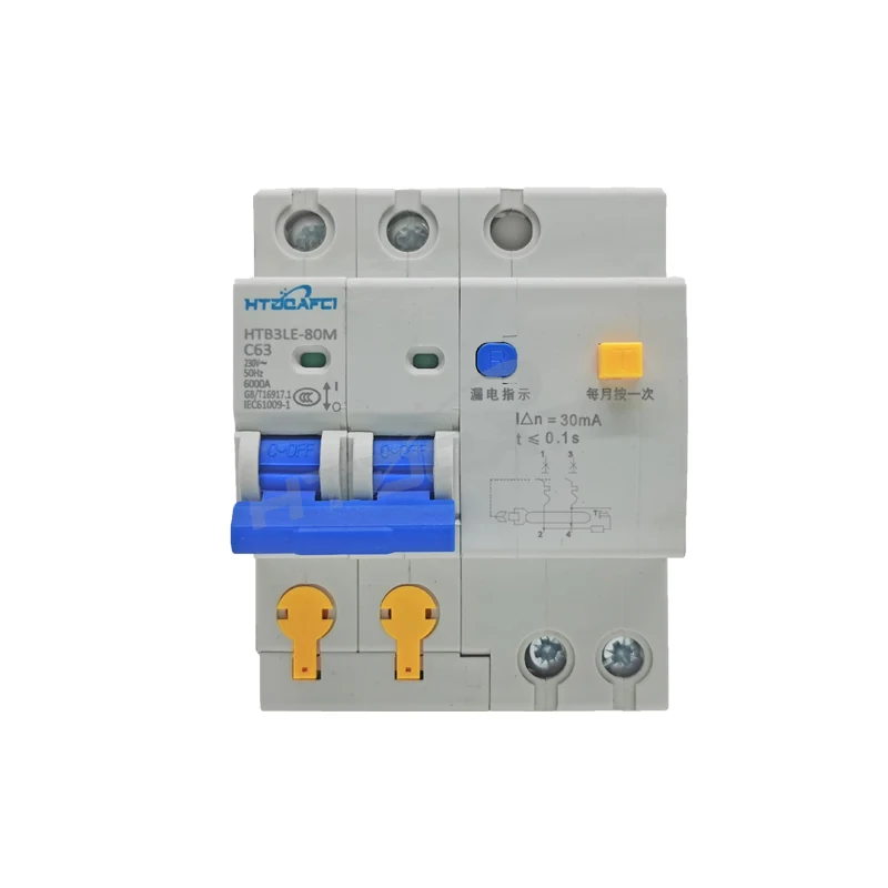 ELCB wiring terminals close up with live and neutral connections