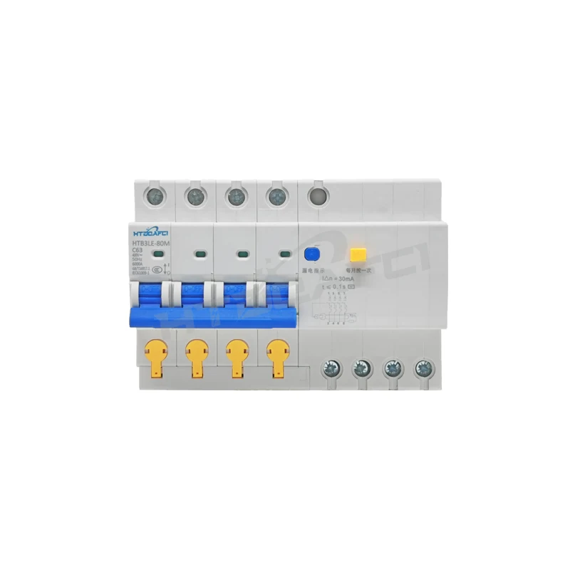 ELCB with test button and label showing 30mA sensitivity