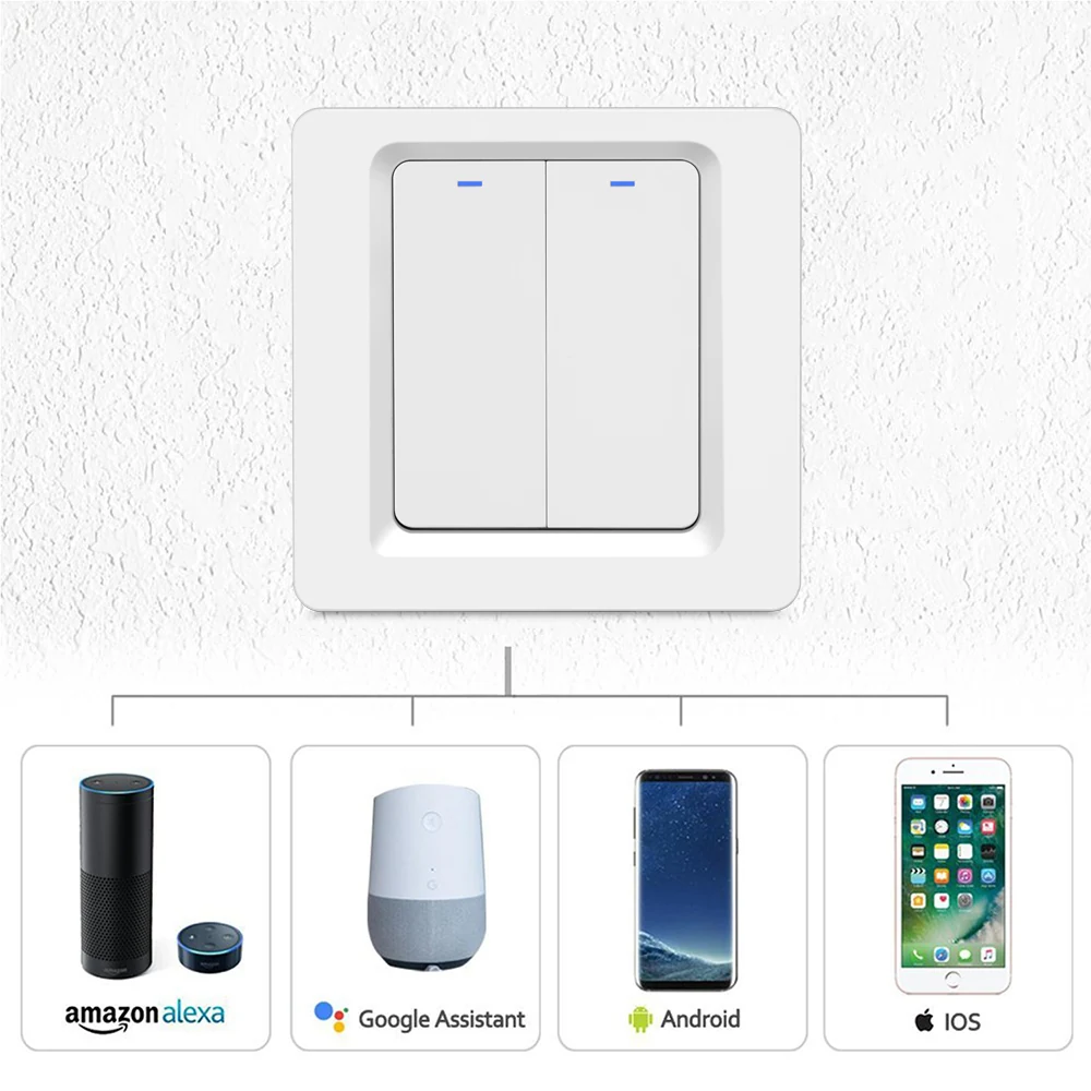 Two-way smart wall switch DS-102 with wiring terminals and mechanical toggle