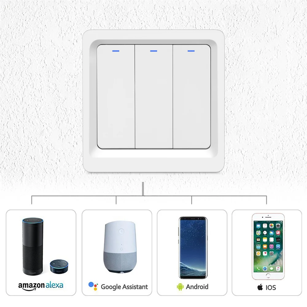 Three-way smart wall switch DS-102 installed in a standard EU/UK switch box