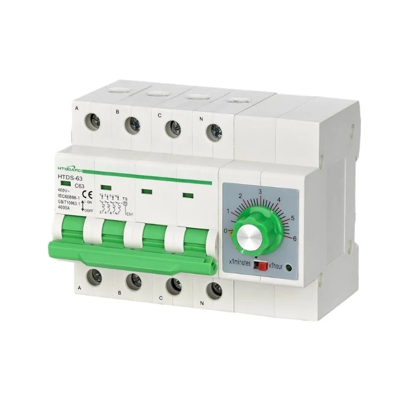 2P time-adjustable mini circuit breaker with mechanical knob on DIN rail