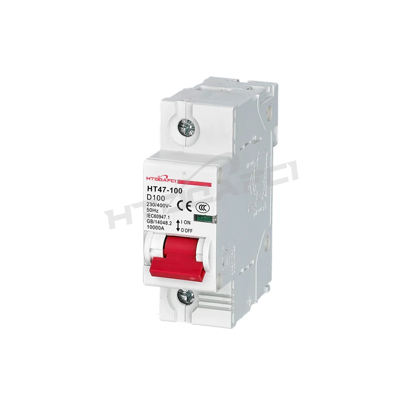 HT47-100 NC MCB 1P model on DIN rail front view