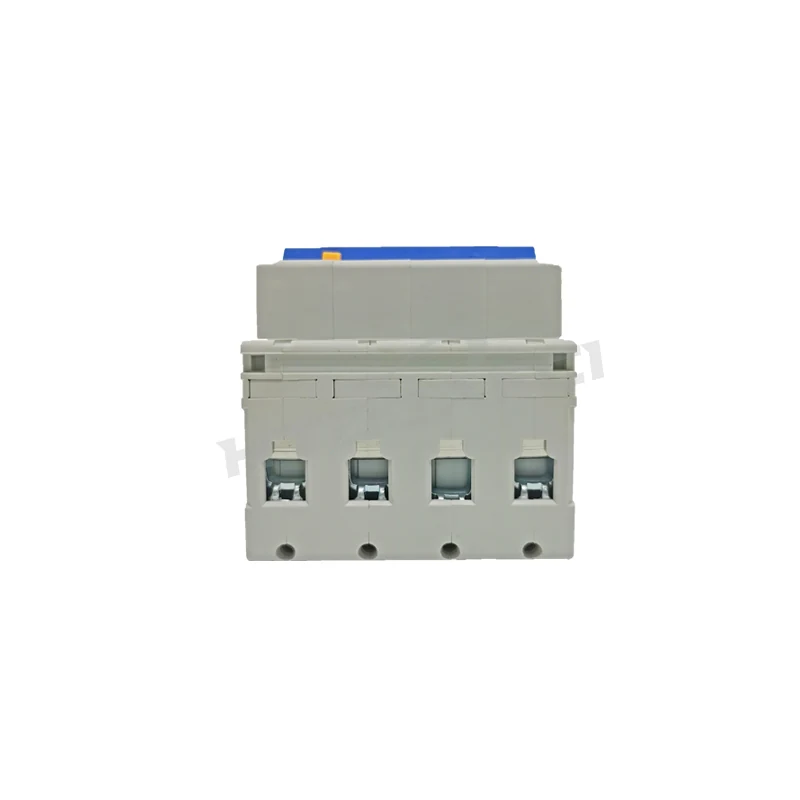 Four-pole ELCB showing toggle handle and terminal connections
