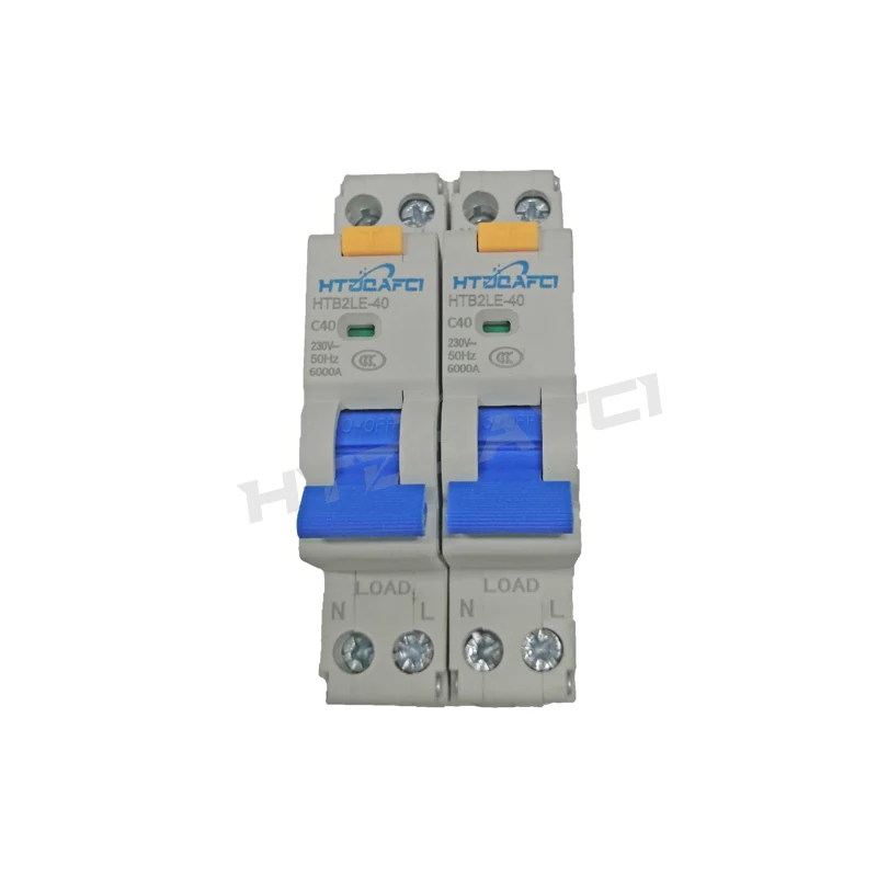 HTB2LE-40 residual current circuit breaker on DIN rail front view