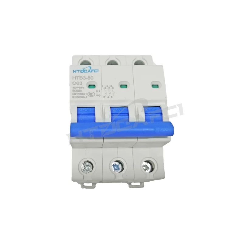 HTB3-80 MCB 3P wiring terminals close up