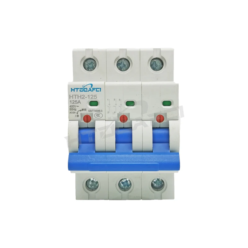 HTH2-125 3P disconnector circuit breaker on DIN rail front view