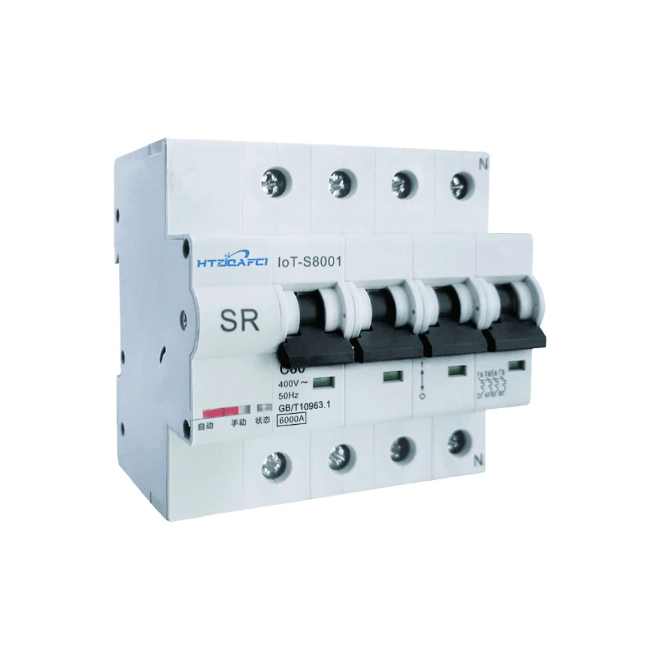 Close-up of terminals and WiFi module on the smart circuit breaker body