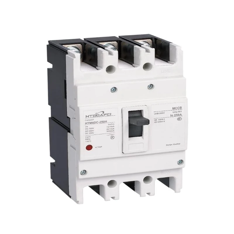 Moulded case circuit breaker HTM6 series on DIN rail front view