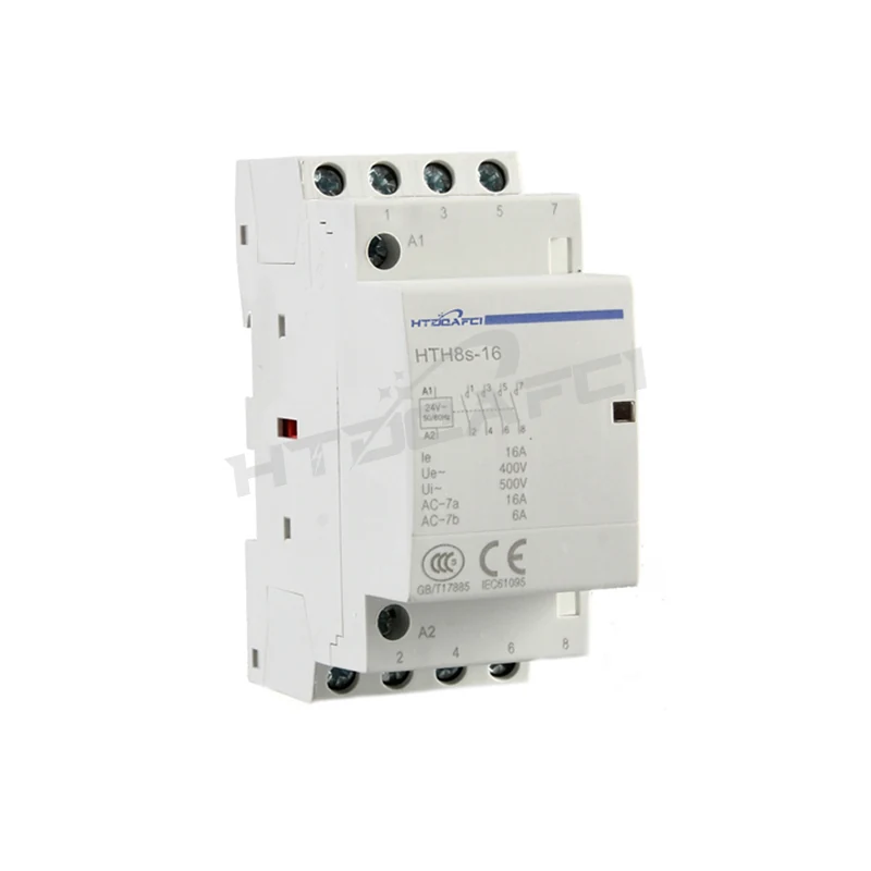 Side view of the contactor showing the 35mm DIN rail mounting and contact points