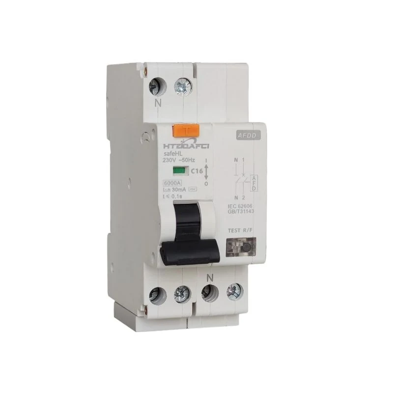 safe H series arc fault circuit breaker front view with LED fault indicator
