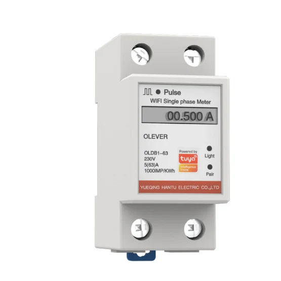 Smart WiFi electric energy acquisition module on DIN rail front view