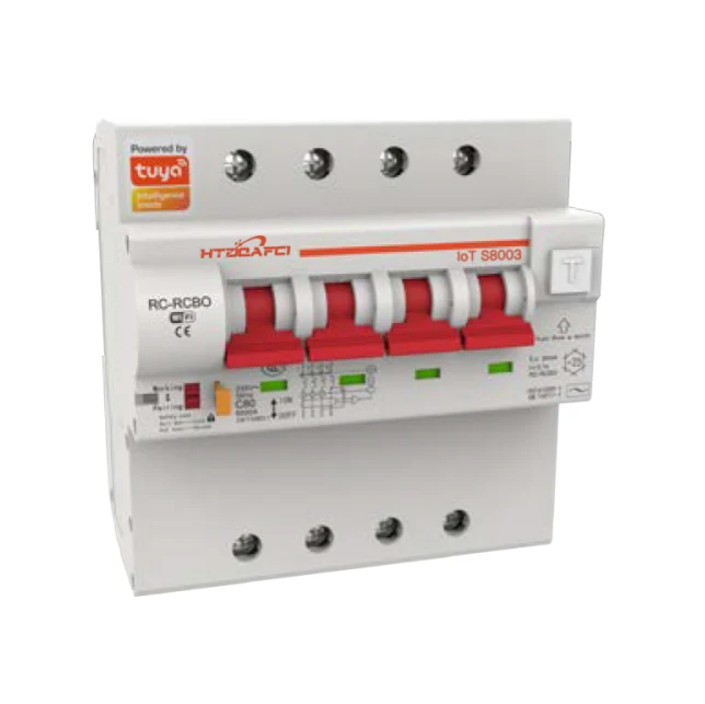 Tuya WiFi residual current operated circuit breaker on DIN rail front view