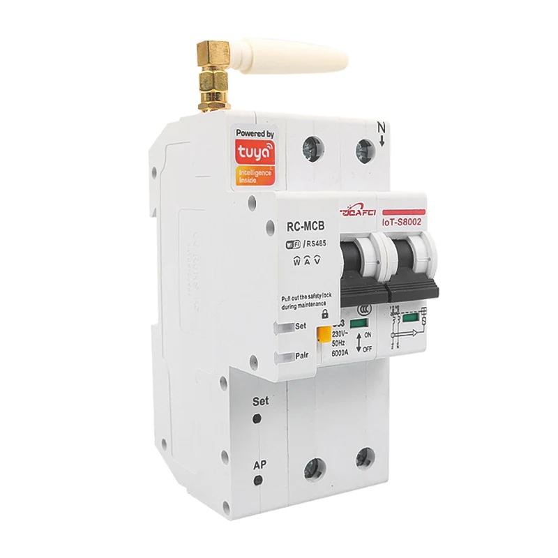 Tuya WiFi Residual Current Operated Circuit-Breaker RCBO on DIN rail front view
