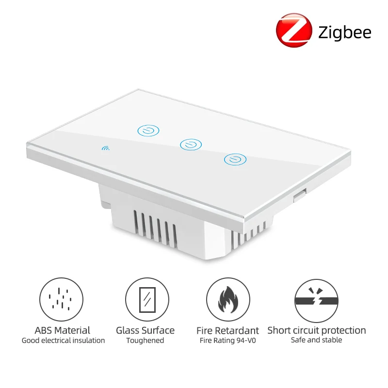 Zigbee US standard 1 gang smart light switch front view with white housing