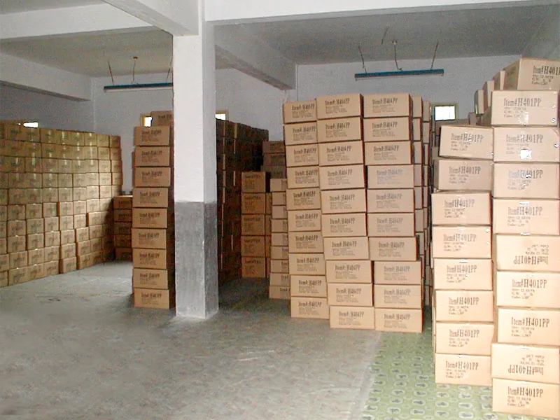 Finished goods cartoned in the warehouse