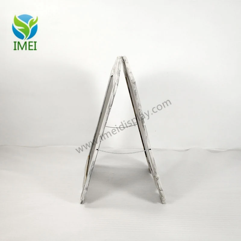 Chalk writing face of a custom wooden A-frame sidewalk board
