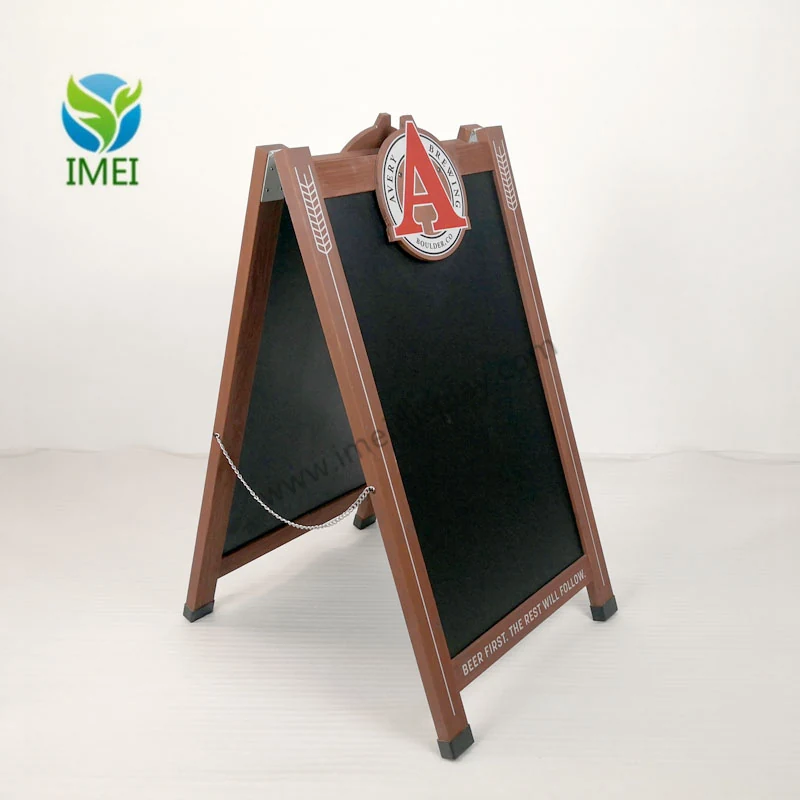 Avery Brewing Wooden A-Frame Chalkboard standing open on a workshop floor