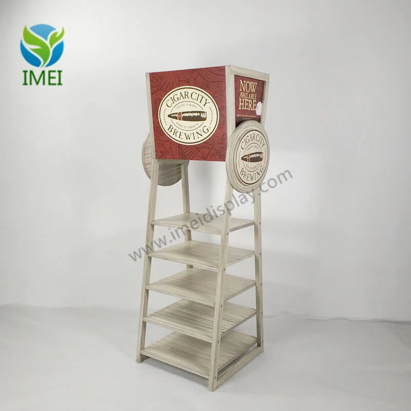 Cigar City knock-down wooden floor display standing upright in a retail setting