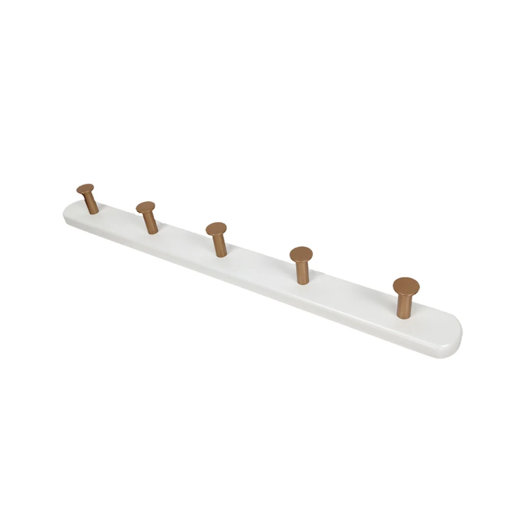 Wall-mounted clothes rack standing upright against a wall in a retail environment