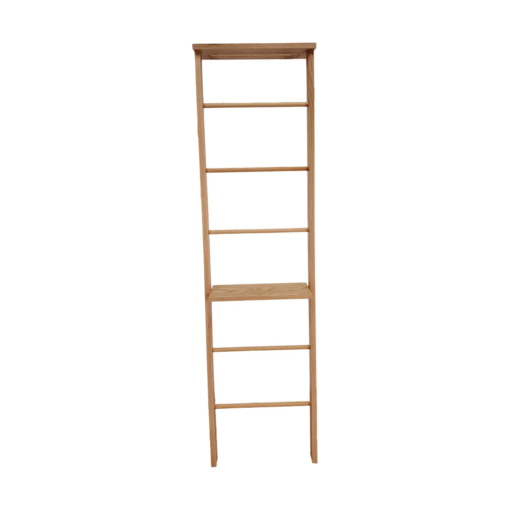 Contemporary engineered wood clothes rack standing upright in a showroom setting