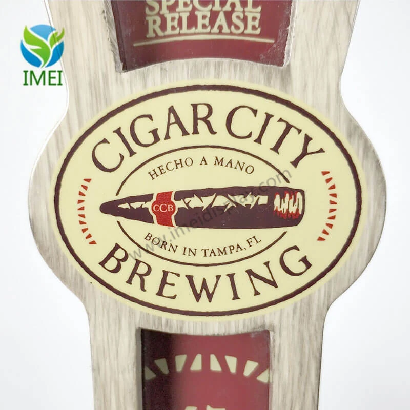 Side view of a custom wood tap handle with routed edges and smooth finish