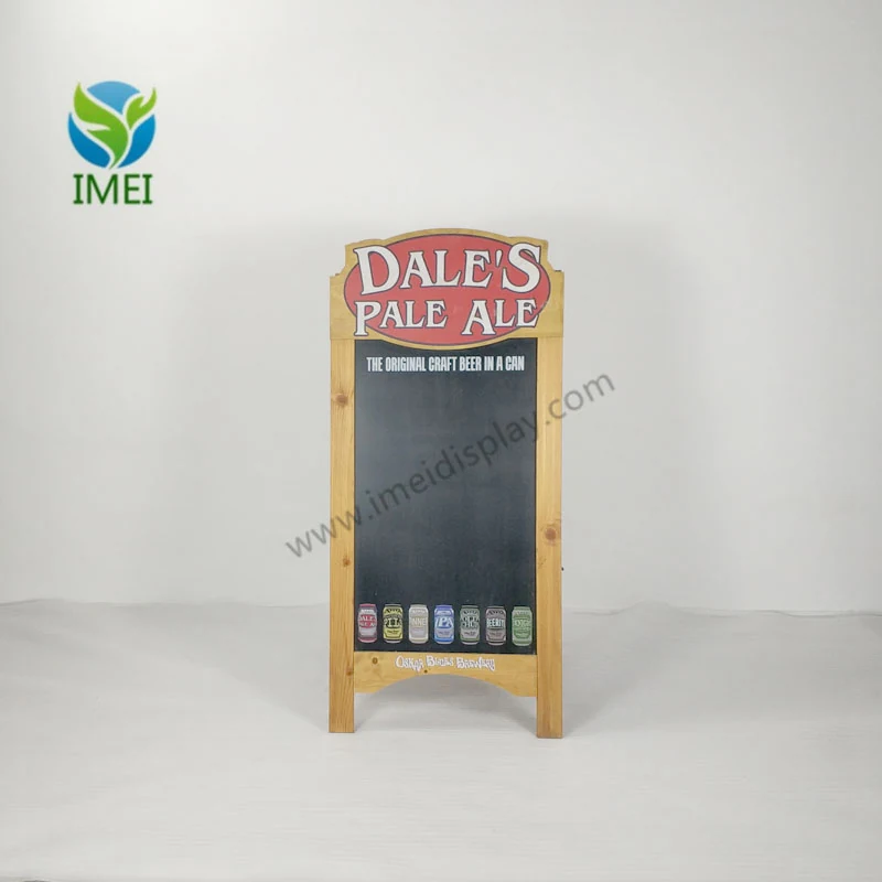 Side view of the wooden A-frame chalkboard with hinge open