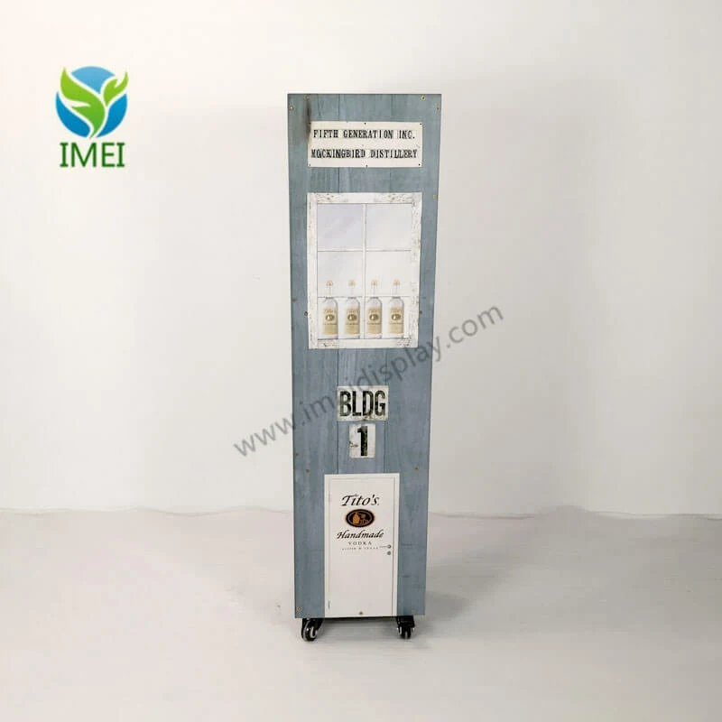Side view of a wooden display showing full-colour UV printing on all sides