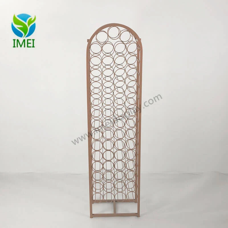 Side view of the metal bottle display showing the frame and bottle slots