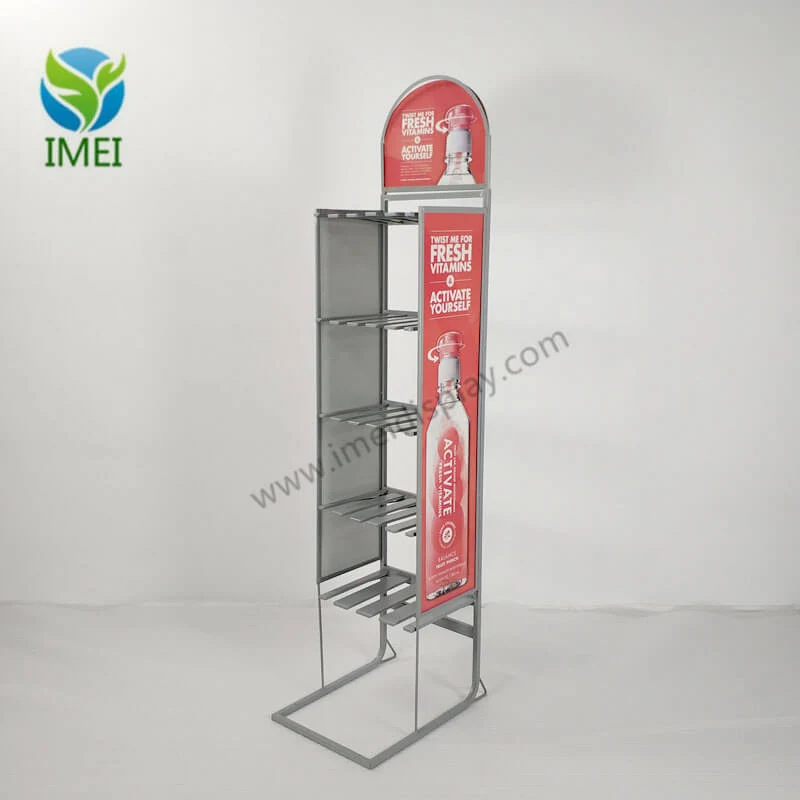 Side view of the metal floor display showing the flat-pack construction and structural frame