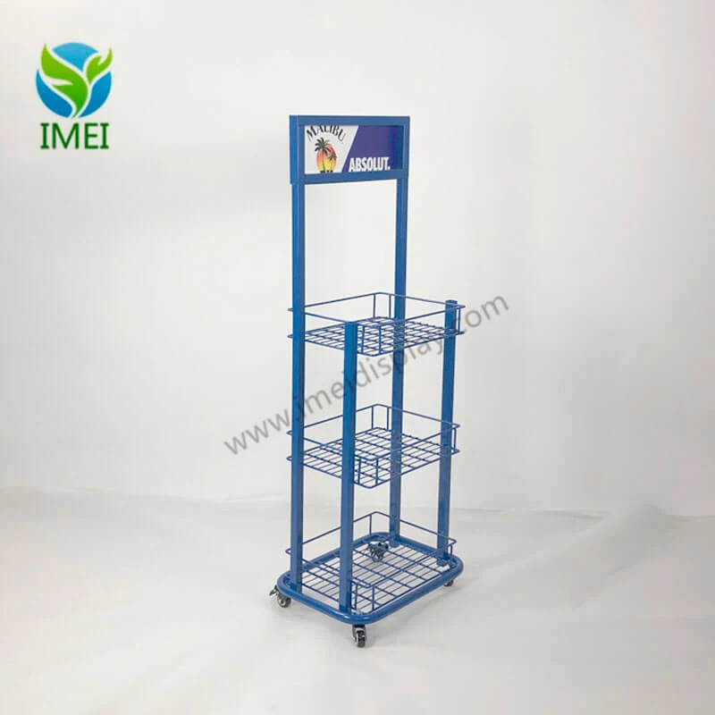 Metal vodka display standing upright with 4-colour UV printed branding