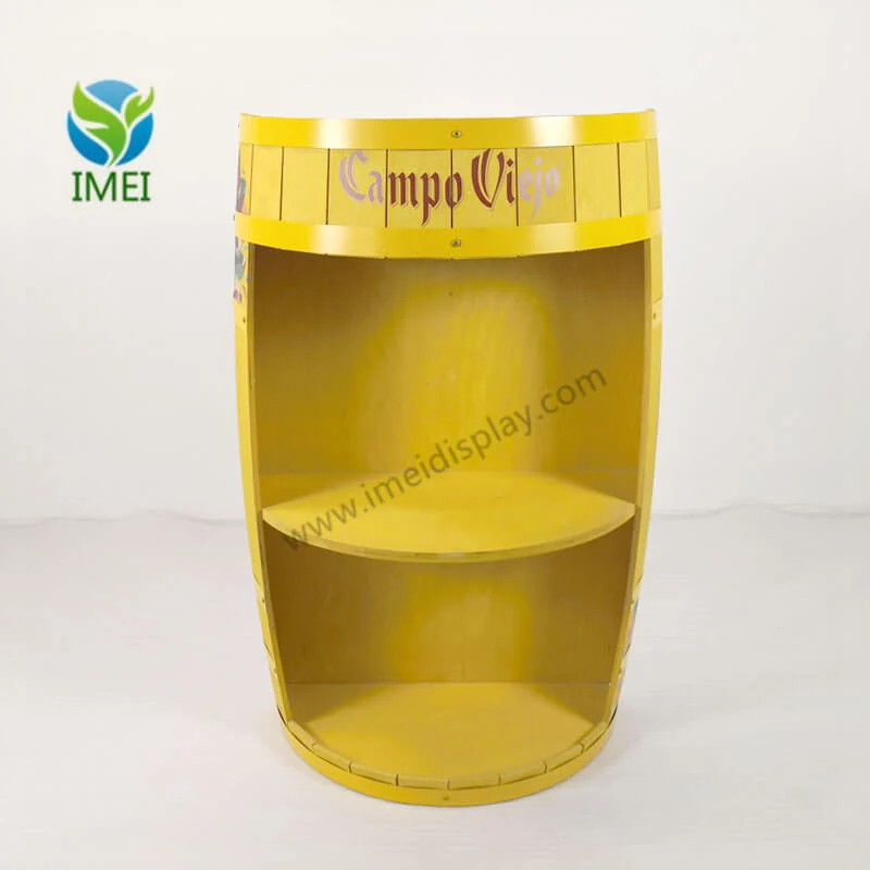 Flat-packed wooden barrel display in export carton, ready for shipping