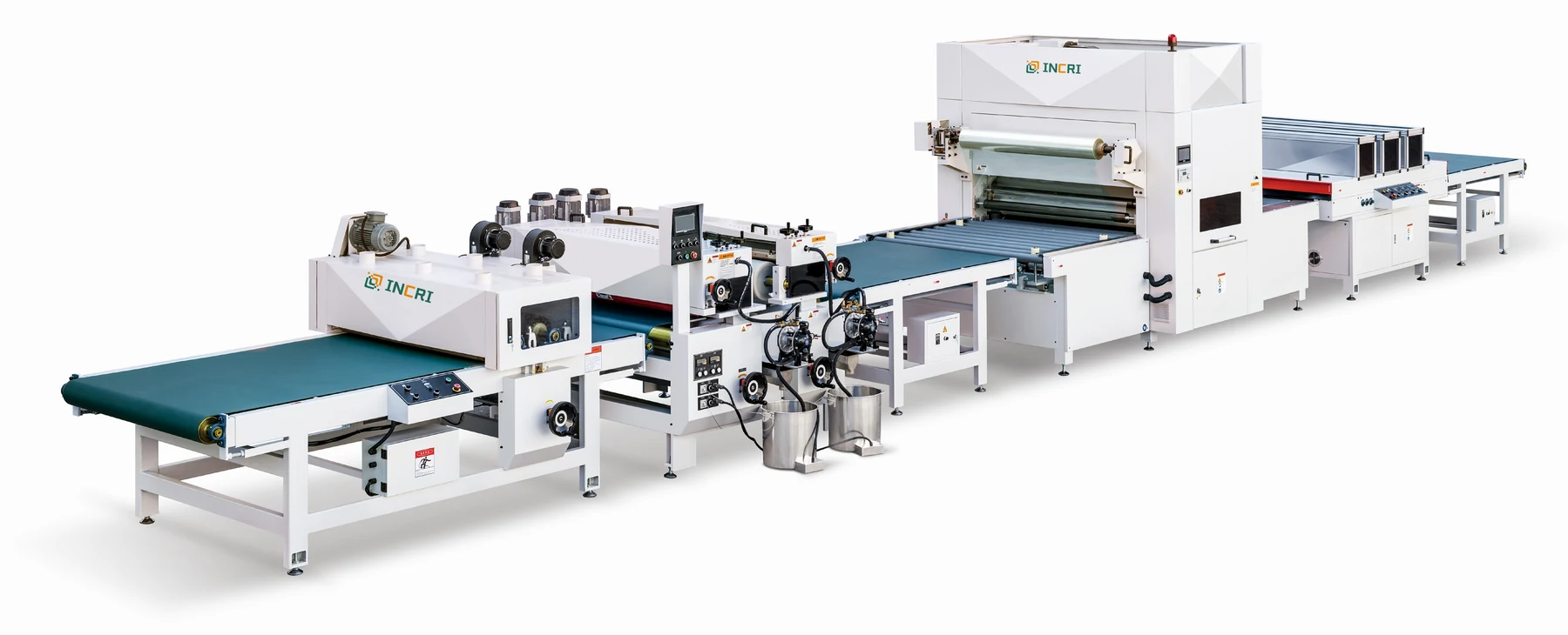 woodworking panel Automatic Inert Coating Line high glossy skin, front view on the assembly floor
