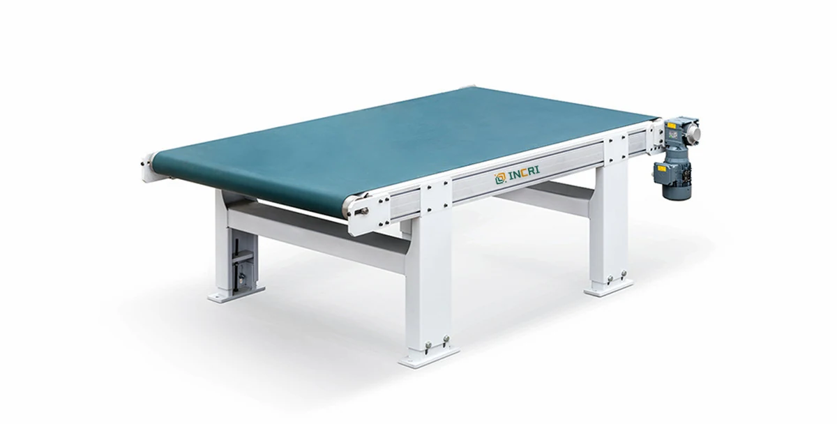 Flat belt series belt conveyor Belt conveyor machine, front view on the assembly floor