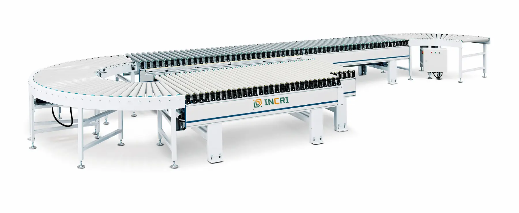 180 degree Curve return line Machine Return production Line, front view on the assembly floor
