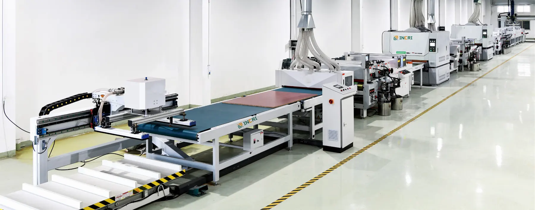 Complete INCRI UV roller coating line with conveyor coater and dryer sections