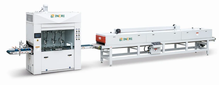 Profile Spraying Machine for flat board UV PE water, front view on the assembly floor