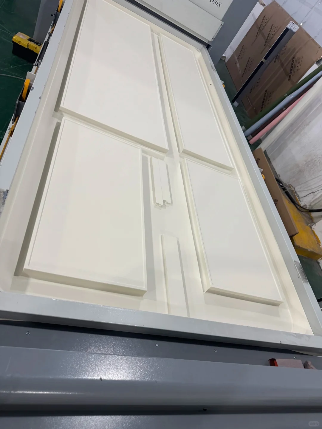Vacuum Membrane Press Machine for PVC Film Cabinet Door, working rollers and drive detail