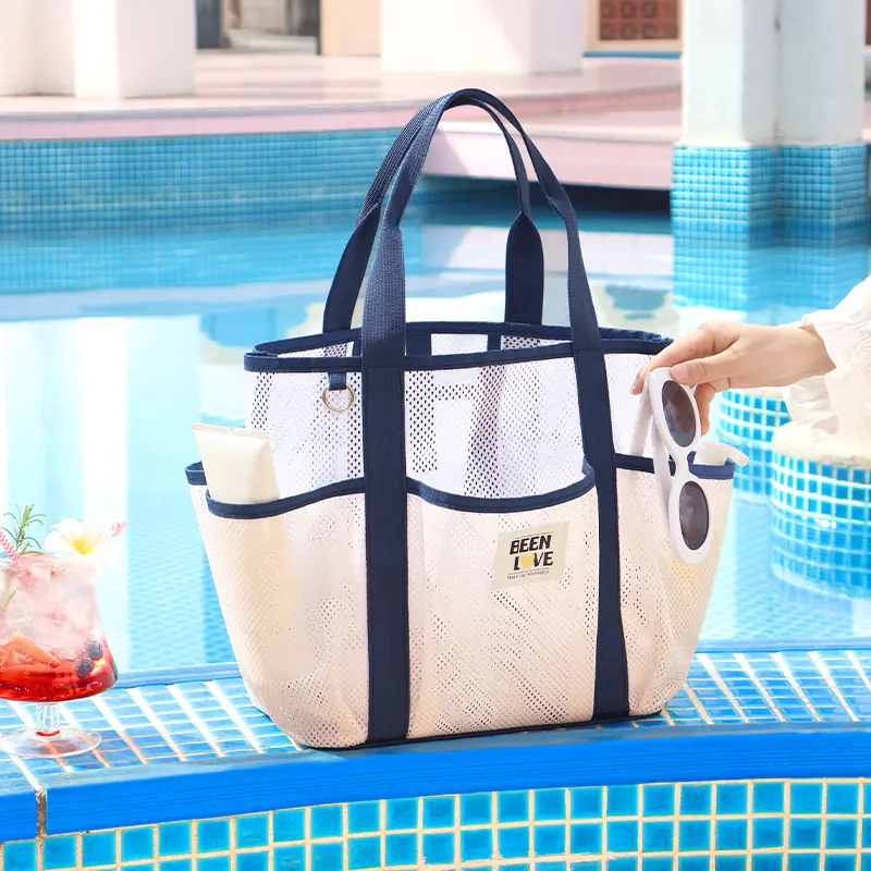 New Large Capacity Hawaiian Tote Beach Bag Mesh Handbag for Gym & Swim detail view 3