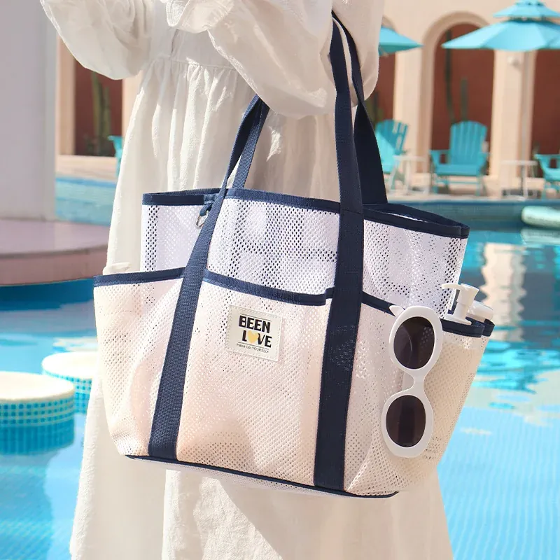 New Large Capacity Hawaiian Tote Beach Bag Mesh Handbag for Gym & Swim detail view 6