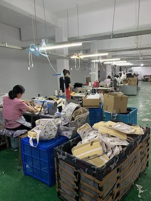 Sewing line at the Mango partner factory producing bags