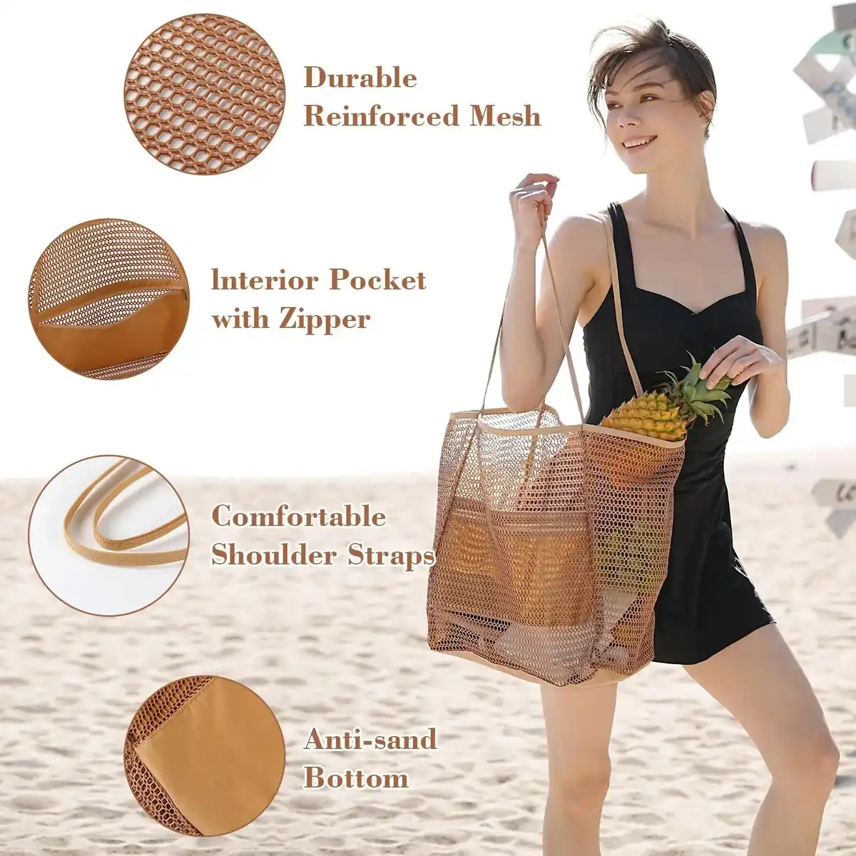 New Foldable Mesh Beach Tote – Women’s Summer Travel Shopping Bag detail view 5