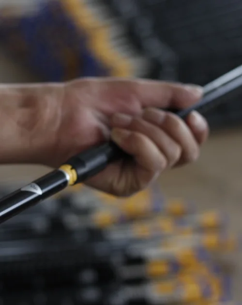 Pole sections being assembled on the production line