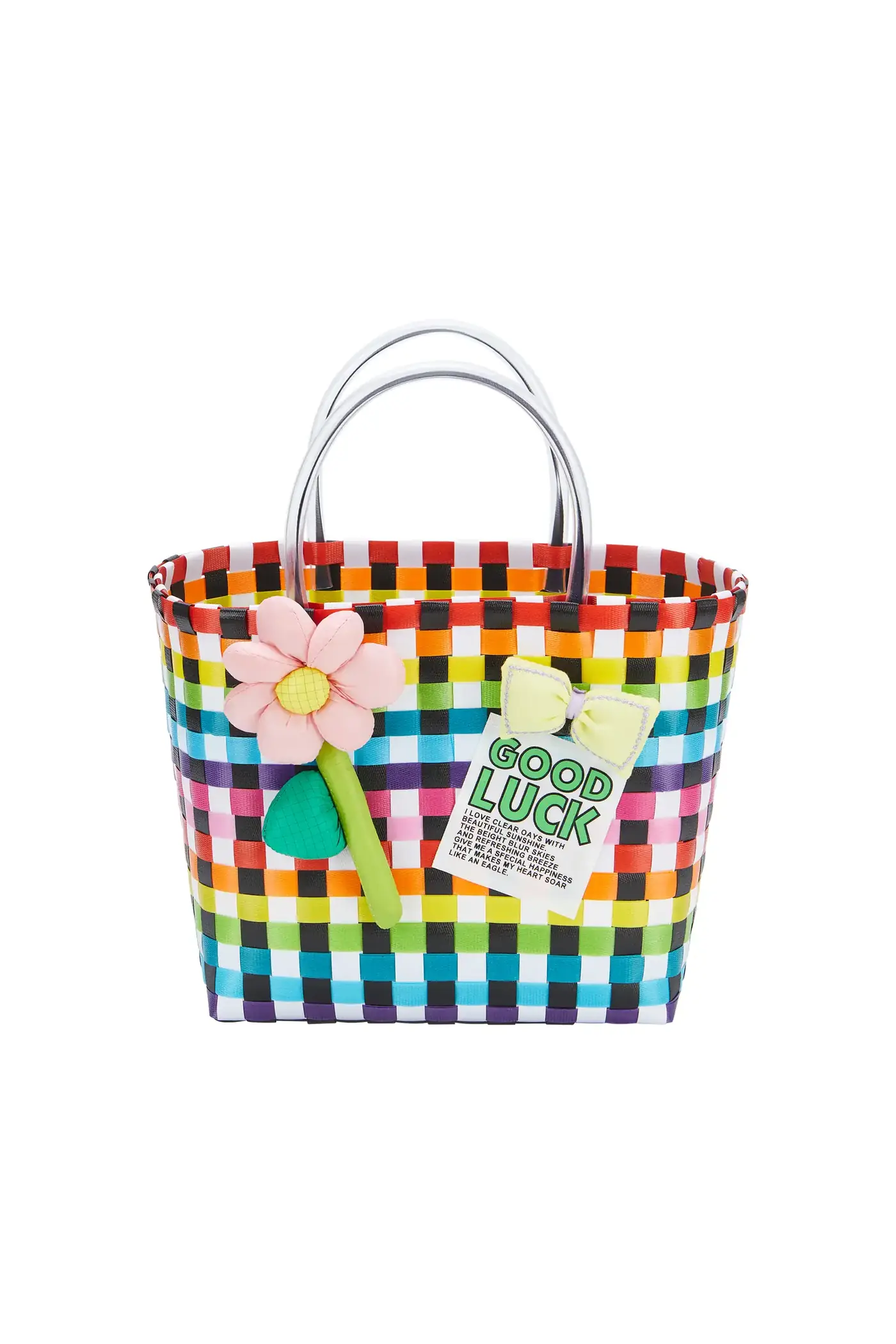 Rainbow Pattern Woven Plastic Beach Basket Bag for Camping detail view 1