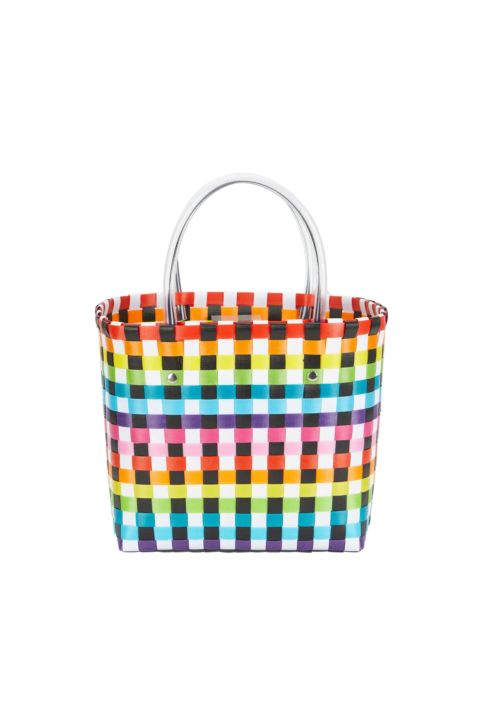 Rainbow Pattern Woven Plastic Beach Basket Bag for Camping detail view 2