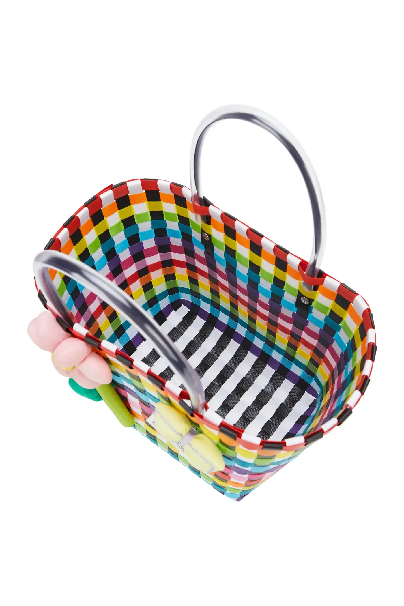 Rainbow Pattern Woven Plastic Beach Basket Bag for Camping detail view 3