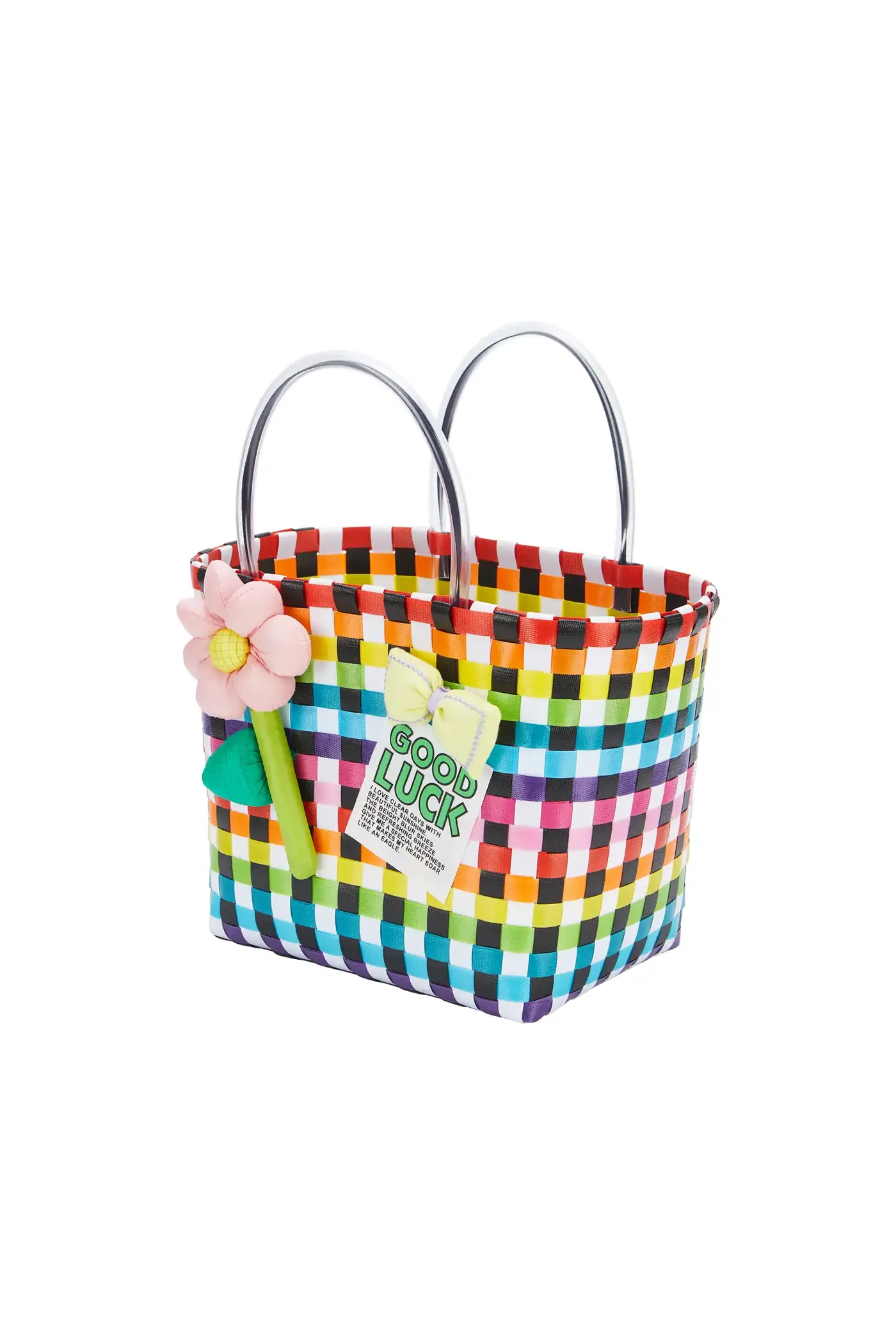 Rainbow Pattern Woven Plastic Beach Basket Bag for Camping