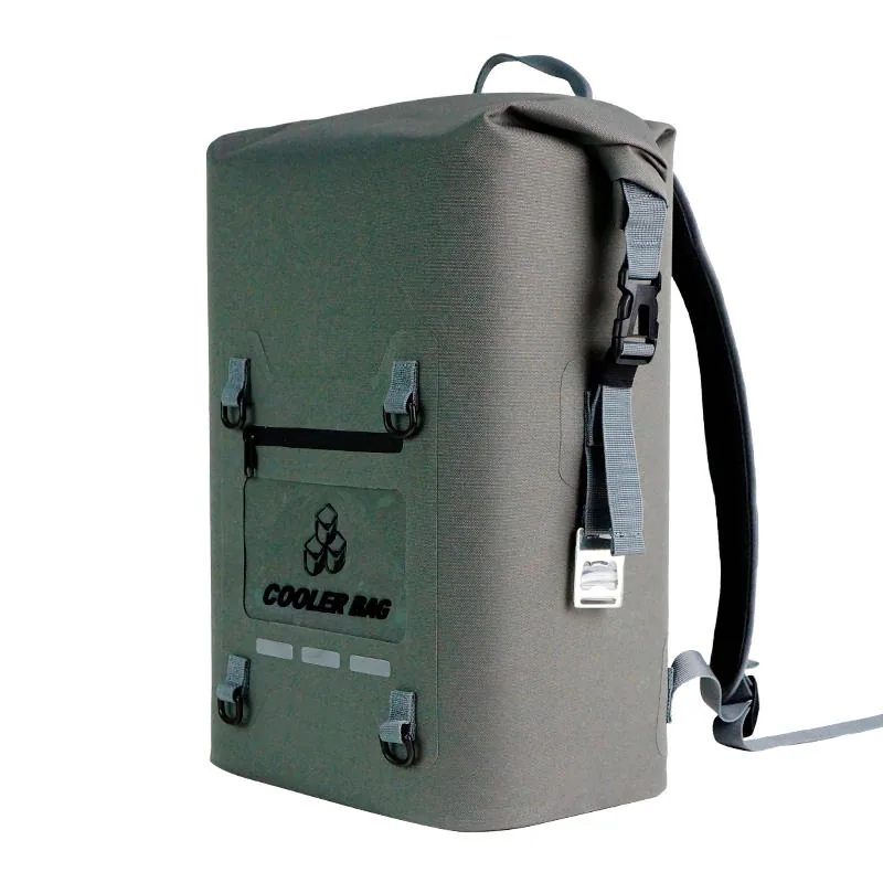 RPET Fabric Portable Insulated Cooler Bag 18cans Roll Top Backpack detail view 1