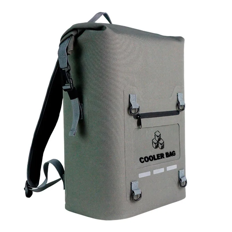 RPET Fabric Portable Insulated Cooler Bag 18cans Roll Top Backpack detail view 2