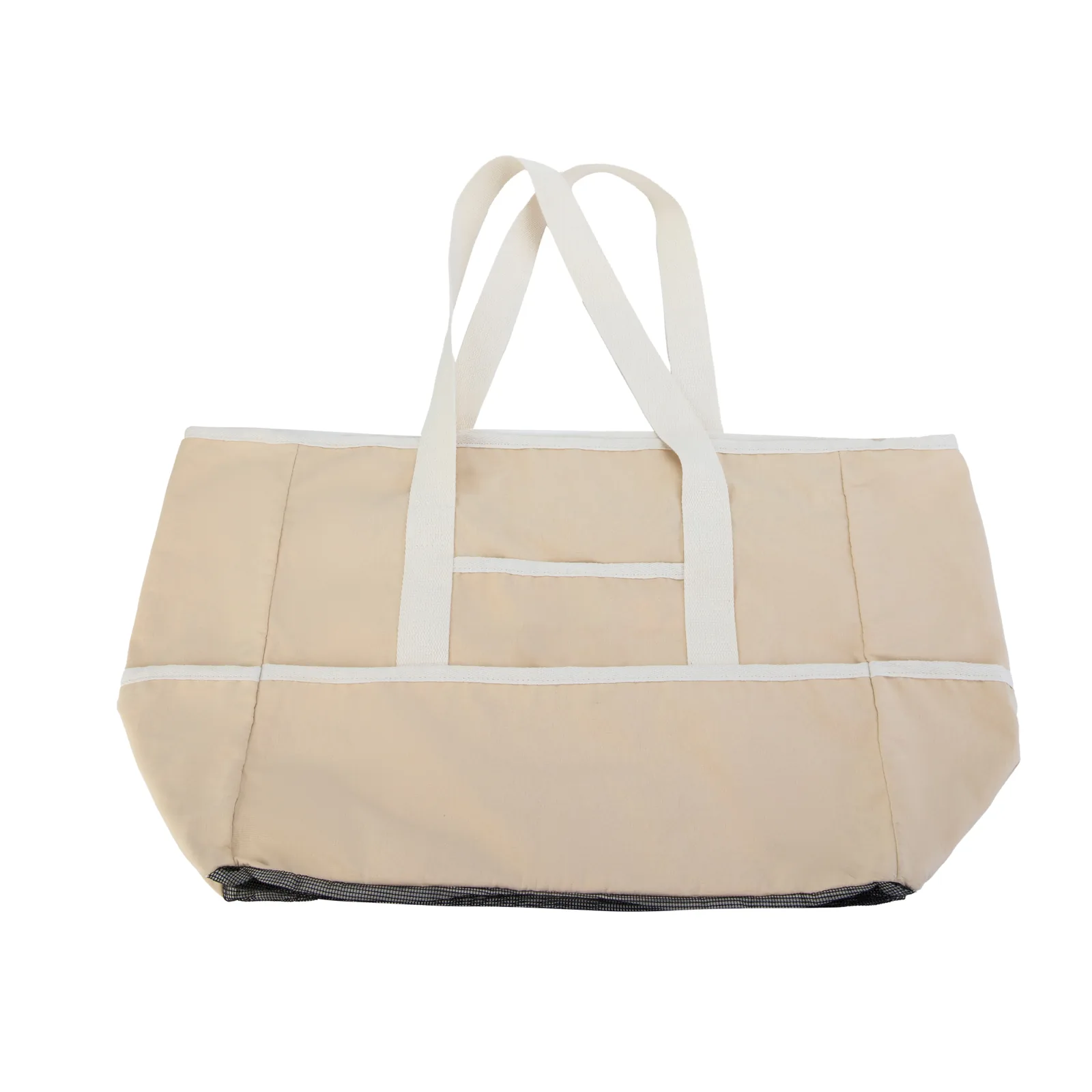 Spacious Mesh Bottom Canvas Beach Tote Bag for Summer Adventures detail view 1