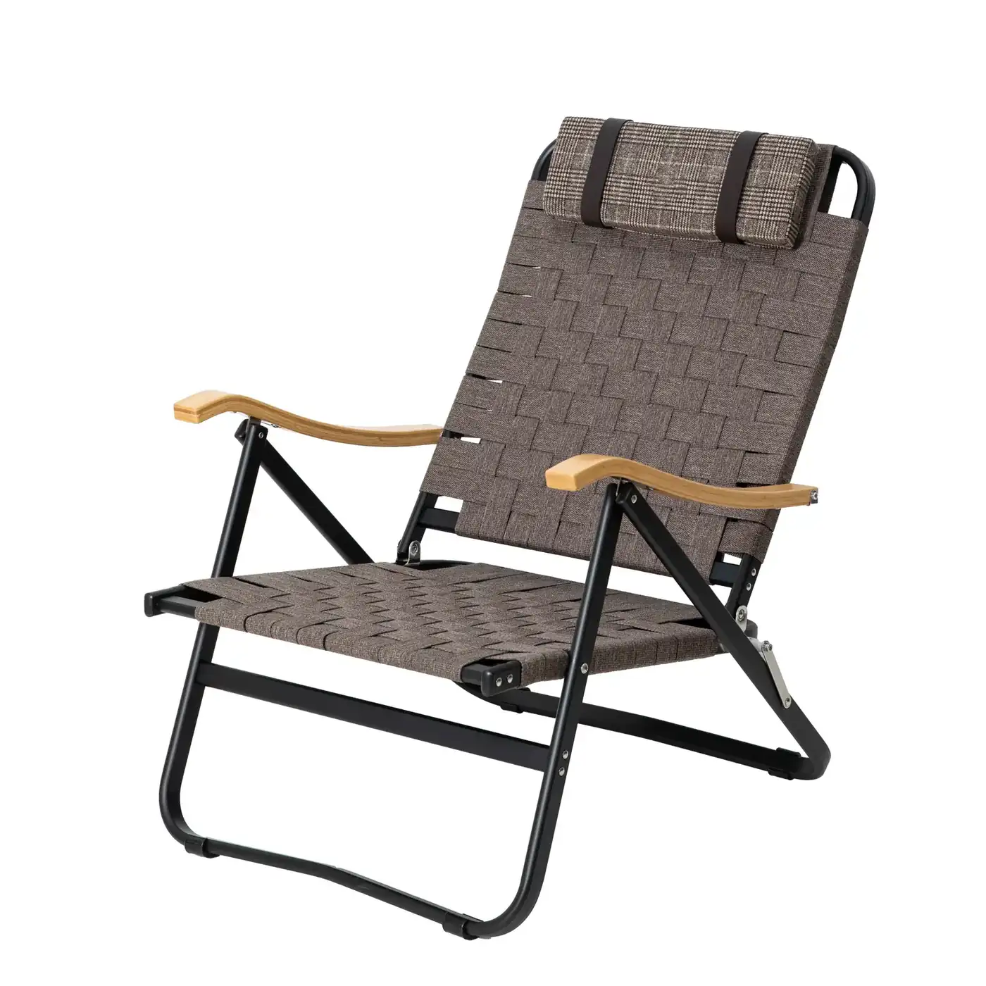 Stylish Aluminum Low Chair with Comfortable Pillow and Hand Woven Seat detail view 1